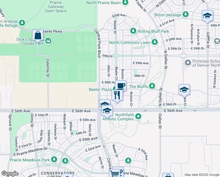 map of restaurants, bars, coffee shops, grocery stores, and more near 5764 Alton Street in Denver