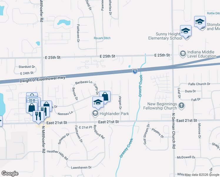 map of restaurants, bars, coffee shops, grocery stores, and more near 2265 Herod Court in Indianapolis