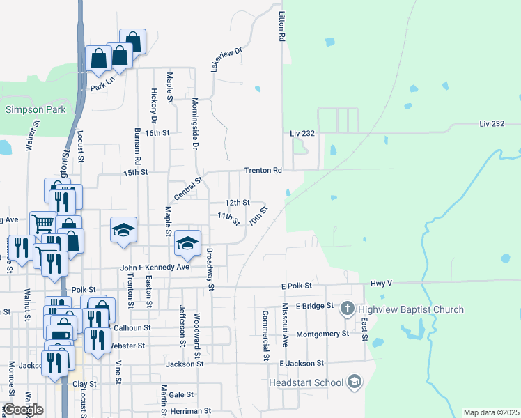 map of restaurants, bars, coffee shops, grocery stores, and more near 9 10th Street in Chillicothe