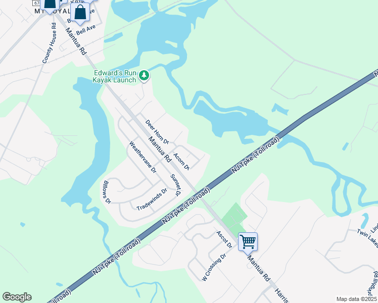 map of restaurants, bars, coffee shops, grocery stores, and more near 125 Oakridge Drive in Mount Royal