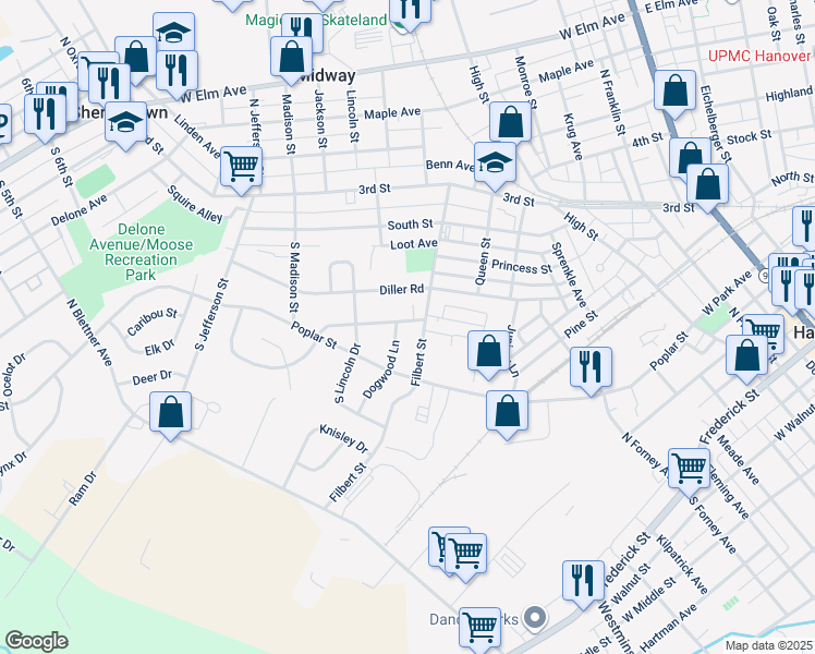 map of restaurants, bars, coffee shops, grocery stores, and more near 4 Sycamore Lane in Hanover