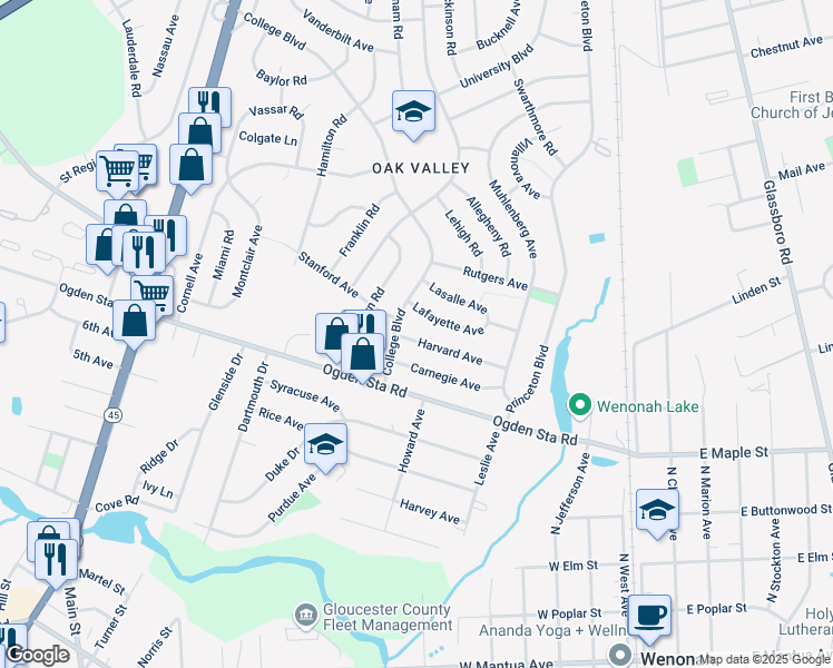 map of restaurants, bars, coffee shops, grocery stores, and more near 309 Harvard Avenue in Wenonah