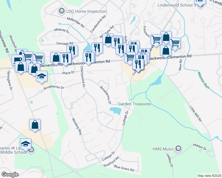 map of restaurants, bars, coffee shops, grocery stores, and more near 902 Huntingdon Mews in Clementon