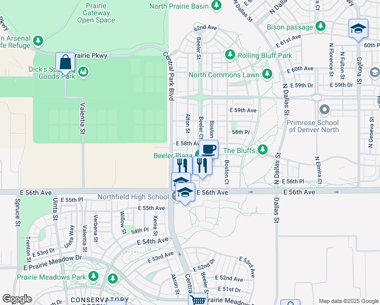 map of restaurants, bars, coffee shops, grocery stores, and more near 5764 Alton Street in Denver