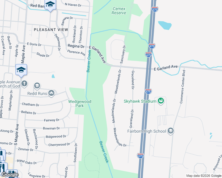 map of restaurants, bars, coffee shops, grocery stores, and more near 1357 Meadowlands Drive in Fairborn
