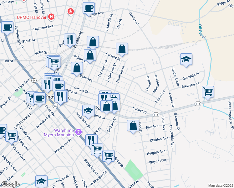 map of restaurants, bars, coffee shops, grocery stores, and more near 405 Baer Avenue in Hanover