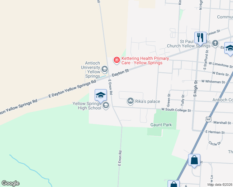 map of restaurants, bars, coffee shops, grocery stores, and more near 638 Omar Circle in Yellow Springs