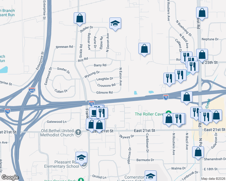 map of restaurants, bars, coffee shops, grocery stores, and more near 8304 Gilmore Road in Indianapolis