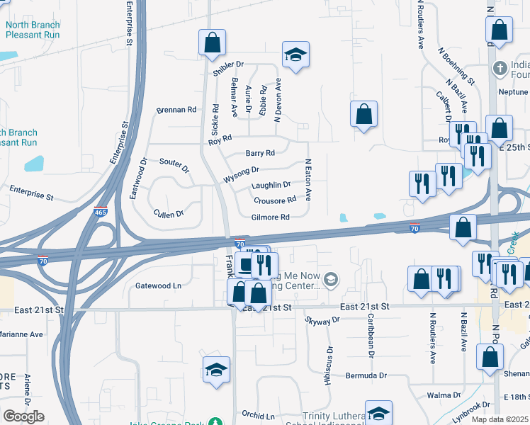 map of restaurants, bars, coffee shops, grocery stores, and more near 8204 Gilmore Road in Indianapolis