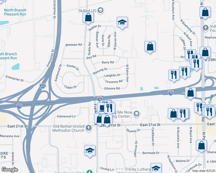 map of restaurants, bars, coffee shops, grocery stores, and more near 8204 Gilmore Road in Indianapolis