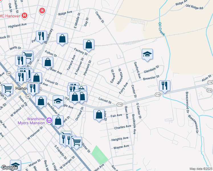 map of restaurants, bars, coffee shops, grocery stores, and more near 631 Fulton Street in Hanover