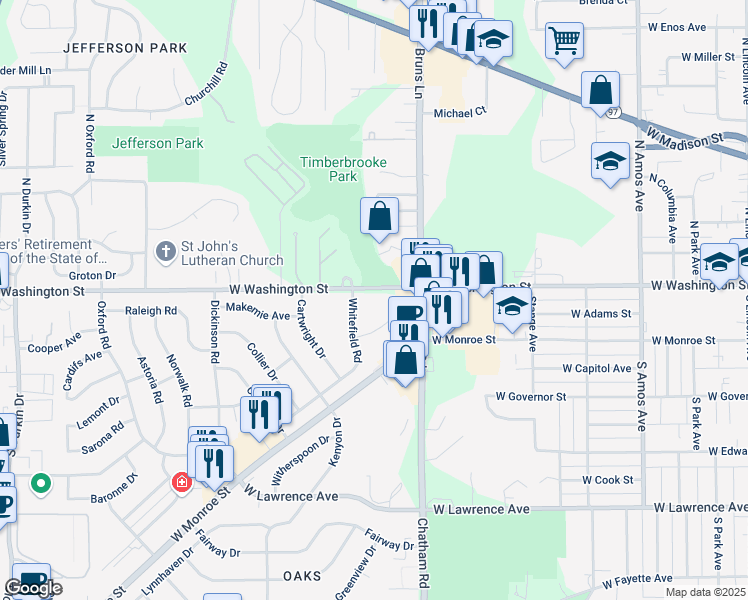 map of restaurants, bars, coffee shops, grocery stores, and more near 100-298 Whitefield Rd in Springfield