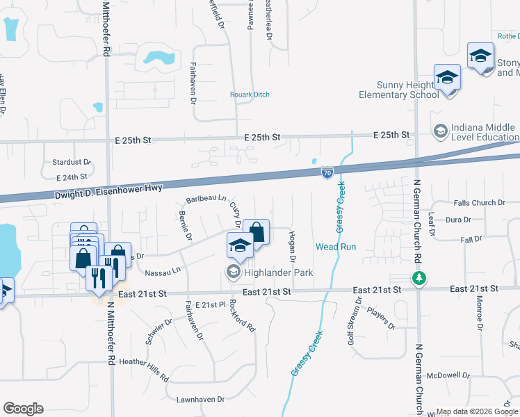 map of restaurants, bars, coffee shops, grocery stores, and more near 2265 Herod Court in Indianapolis