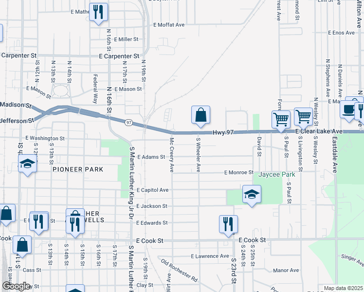 map of restaurants, bars, coffee shops, grocery stores, and more near 114 Mc Creery Avenue in Springfield