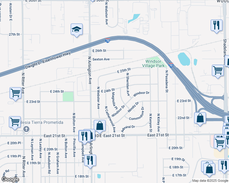 map of restaurants, bars, coffee shops, grocery stores, and more near 2343 Magnolia Place in Indianapolis