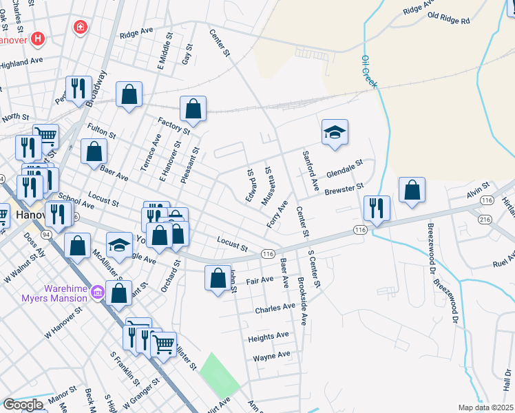 map of restaurants, bars, coffee shops, grocery stores, and more near 634 Fulton Street in Hanover