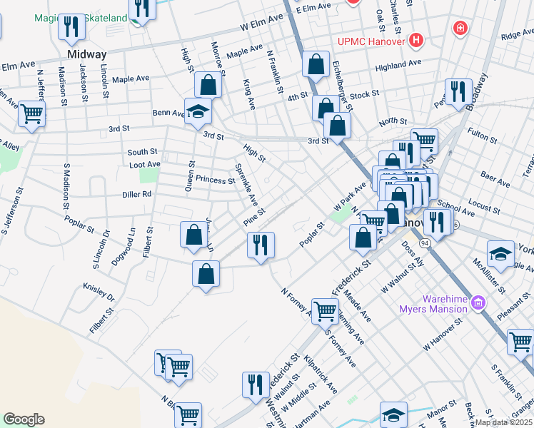 map of restaurants, bars, coffee shops, grocery stores, and more near 310 Pine St in Hanover