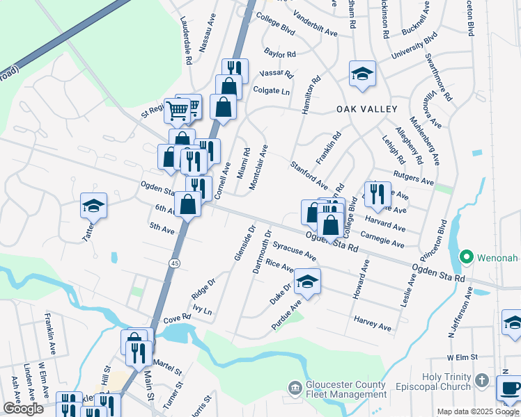 map of restaurants, bars, coffee shops, grocery stores, and more near 199 Ogden Road in West Deptford
