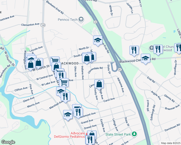 map of restaurants, bars, coffee shops, grocery stores, and more near 7 Cloverdale Road in Camden County