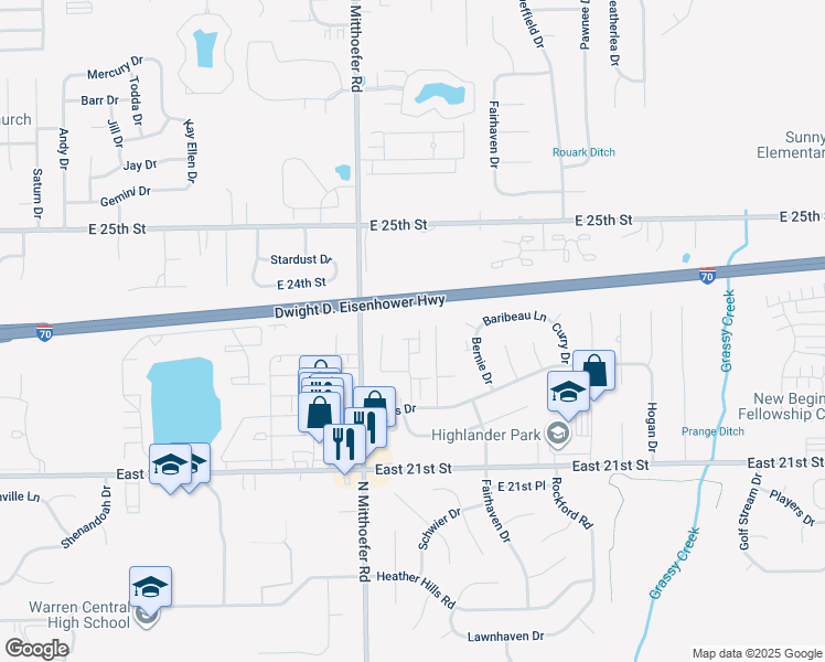 map of restaurants, bars, coffee shops, grocery stores, and more near 2302 Windsong Drive in Indianapolis