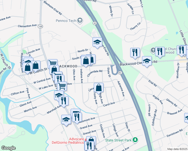 map of restaurants, bars, coffee shops, grocery stores, and more near 18 Trinity Lane in Camden County