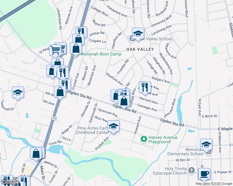 map of restaurants, bars, coffee shops, grocery stores, and more near 214 Sal Corma Place in Wenonah