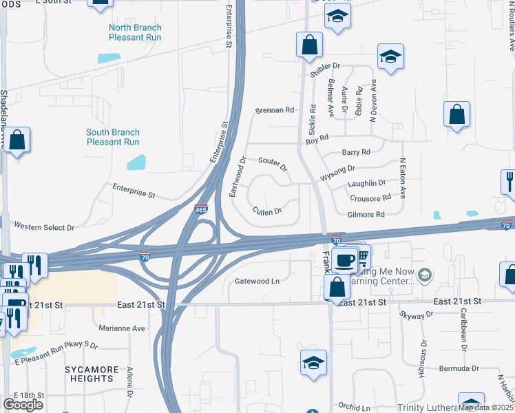map of restaurants, bars, coffee shops, grocery stores, and more near 7818 Cullen Drive in Indianapolis