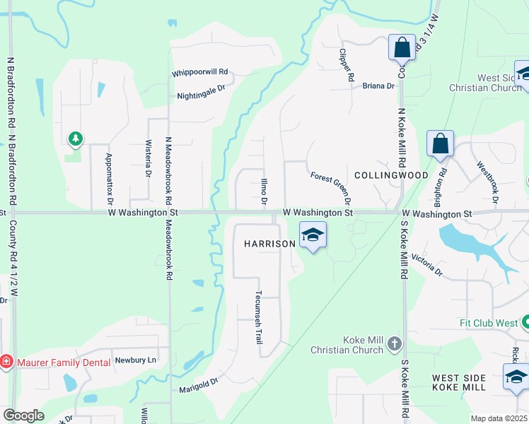 map of restaurants, bars, coffee shops, grocery stores, and more near 3776 West Washington Street in Springfield