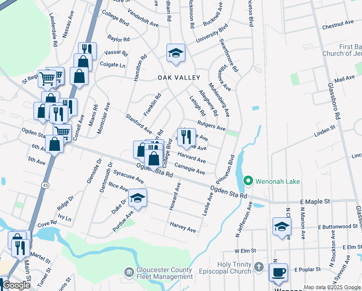 map of restaurants, bars, coffee shops, grocery stores, and more near 309 Harvard Avenue in Wenonah
