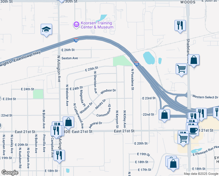 map of restaurants, bars, coffee shops, grocery stores, and more near 6274 Windsor Drive in Indianapolis
