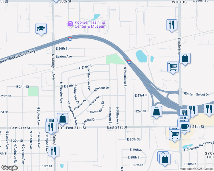 map of restaurants, bars, coffee shops, grocery stores, and more near 6274 Windsor Dr in Indianapolis