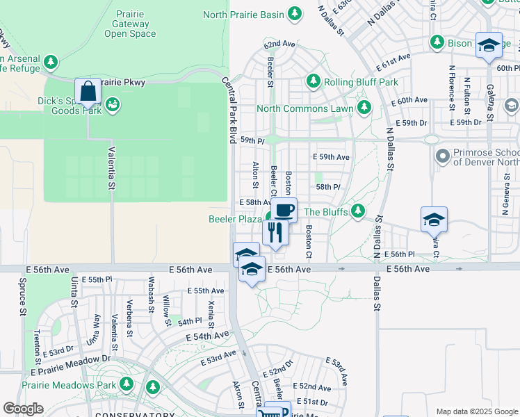 map of restaurants, bars, coffee shops, grocery stores, and more near 5784 Alton Street in Denver
