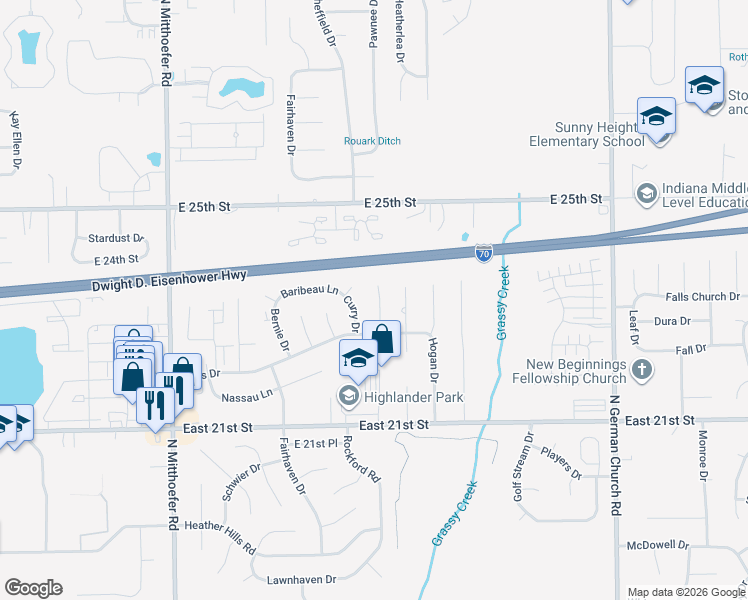 map of restaurants, bars, coffee shops, grocery stores, and more near 2265 Herod Court in Indianapolis