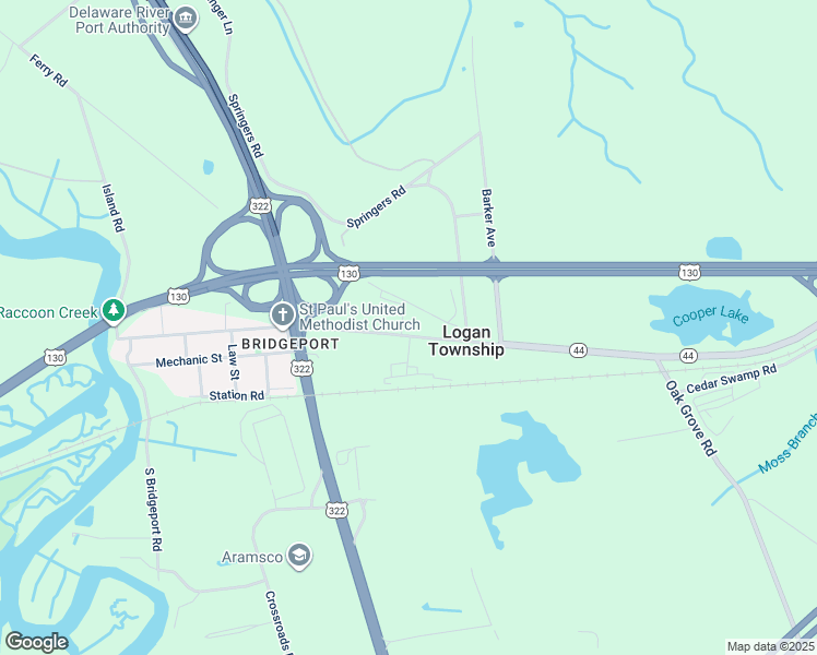 map of restaurants, bars, coffee shops, grocery stores, and more near 1 Steelman Avenue in Logan Township