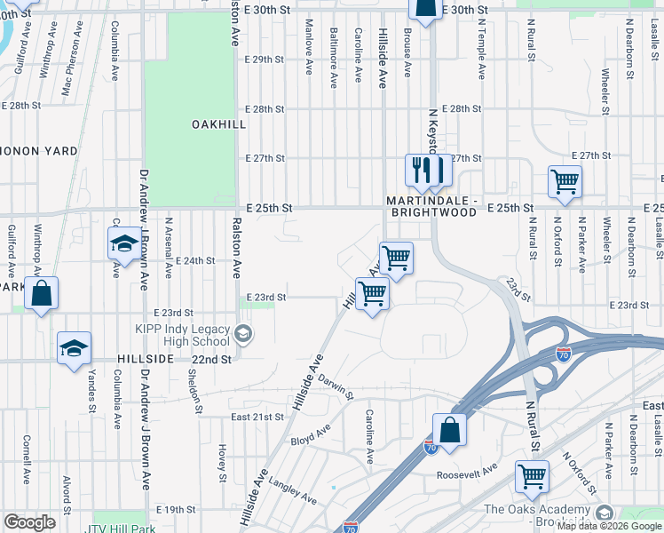 map of restaurants, bars, coffee shops, grocery stores, and more near 2372 Beckwith Drive in Indianapolis
