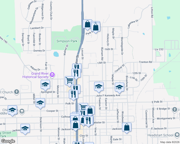 map of restaurants, bars, coffee shops, grocery stores, and more near 601-699 Elmdale Road in Chillicothe