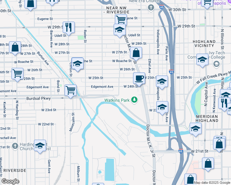 map of restaurants, bars, coffee shops, grocery stores, and more near 819 Edgemont Avenue in Indianapolis