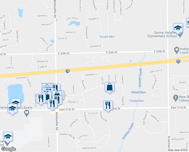 map of restaurants, bars, coffee shops, grocery stores, and more near 2300 Dupont Court in Indianapolis