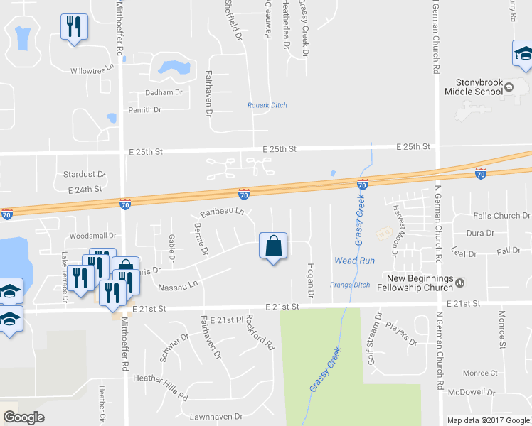 map of restaurants, bars, coffee shops, grocery stores, and more near 2265 Herod Court in Indianapolis