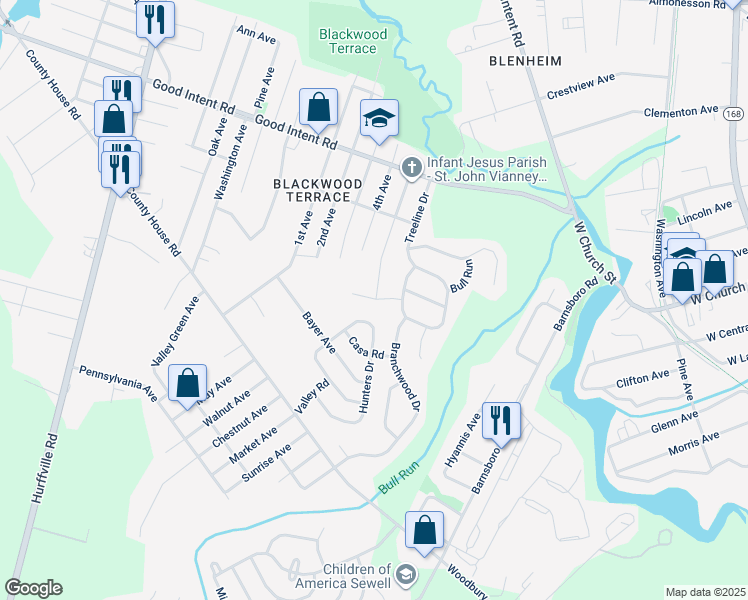 map of restaurants, bars, coffee shops, grocery stores, and more near 830 Hunters Drive in Deptford