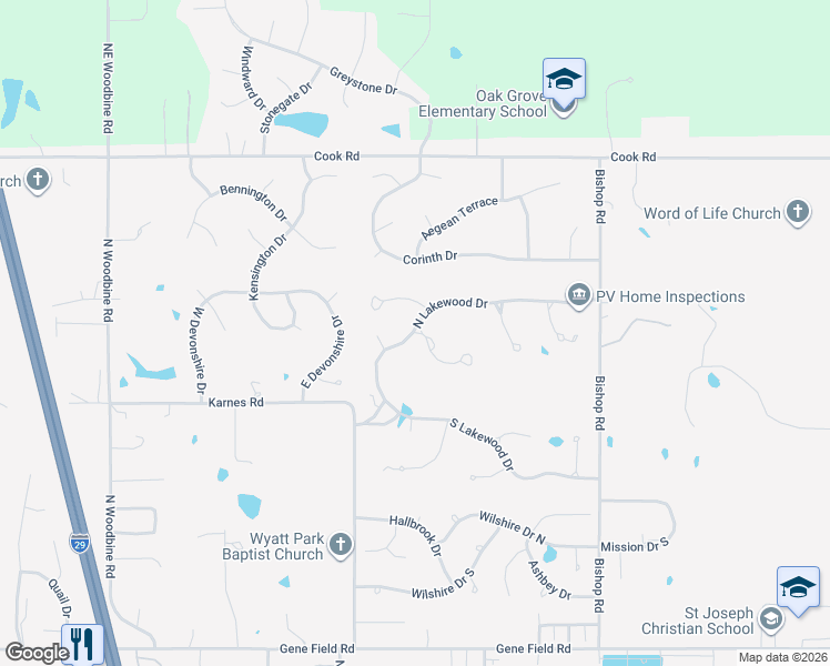 map of restaurants, bars, coffee shops, grocery stores, and more near 4606 North Lakewood Drive in Saint Joseph