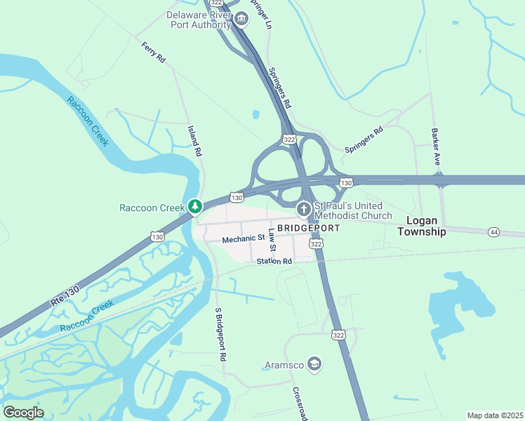 map of restaurants, bars, coffee shops, grocery stores, and more near 55 Main Street in Logan Township