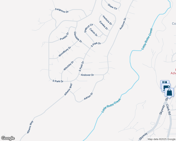 map of restaurants, bars, coffee shops, grocery stores, and more near 6370 Simonson Court in Magalia
