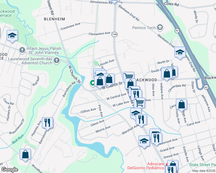 map of restaurants, bars, coffee shops, grocery stores, and more near 411 Elm Avenue in Lindenwold