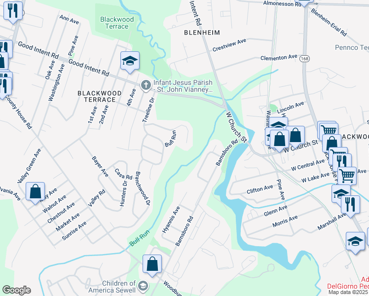 map of restaurants, bars, coffee shops, grocery stores, and more near 140 Azalea Drive in Deptford Township
