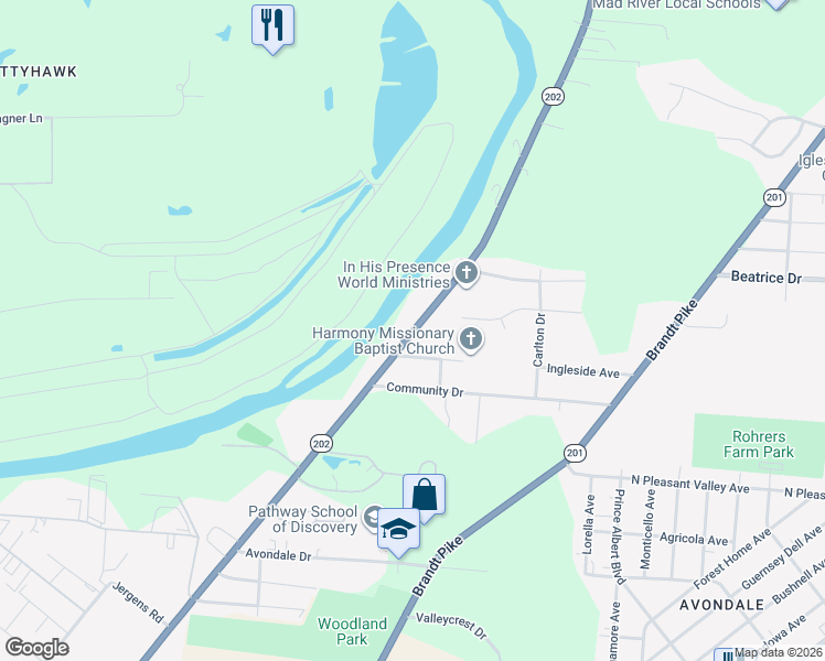 map of restaurants, bars, coffee shops, grocery stores, and more near 37 Ingleside Avenue in Dayton