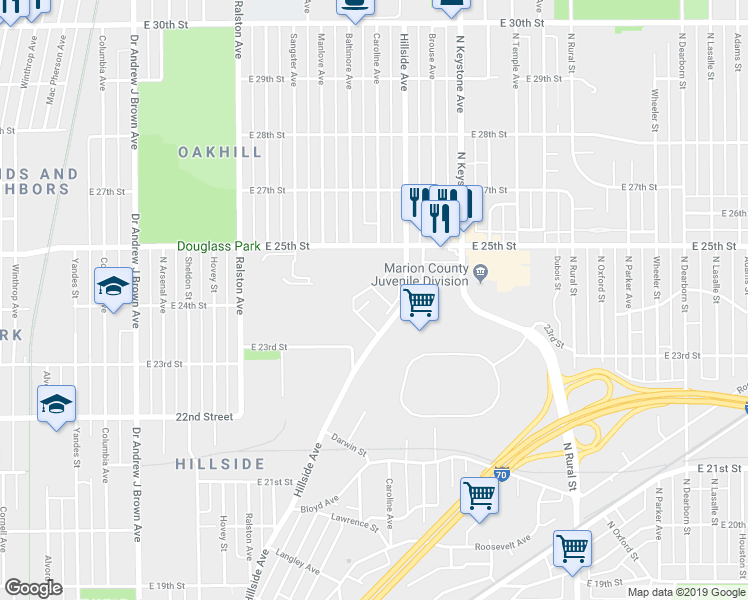 map of restaurants, bars, coffee shops, grocery stores, and more near 2361 Beckwith Drive in Indianapolis
