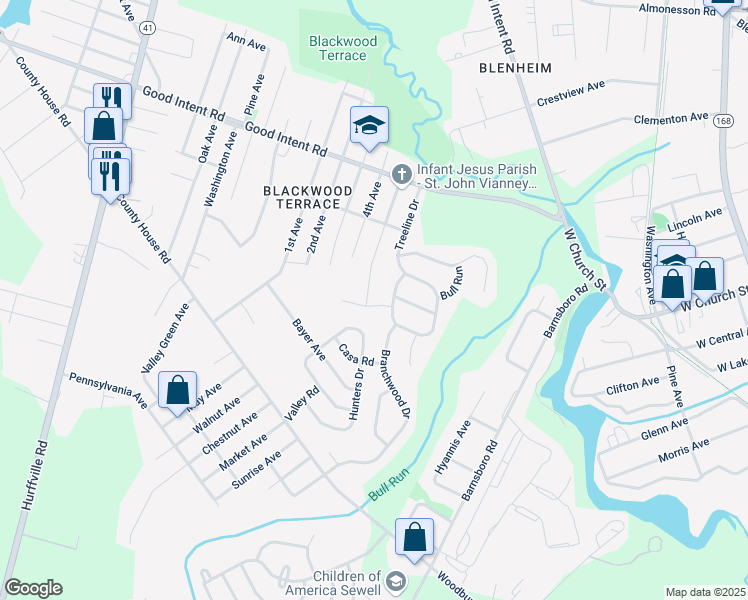 map of restaurants, bars, coffee shops, grocery stores, and more near 830 Hunters Drive in Deptford