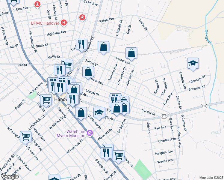 map of restaurants, bars, coffee shops, grocery stores, and more near 245 Baer Avenue in Hanover
