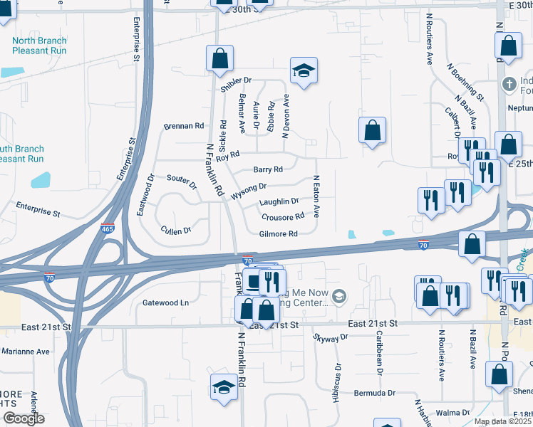 map of restaurants, bars, coffee shops, grocery stores, and more near 8204 Gilmore Road in Indianapolis